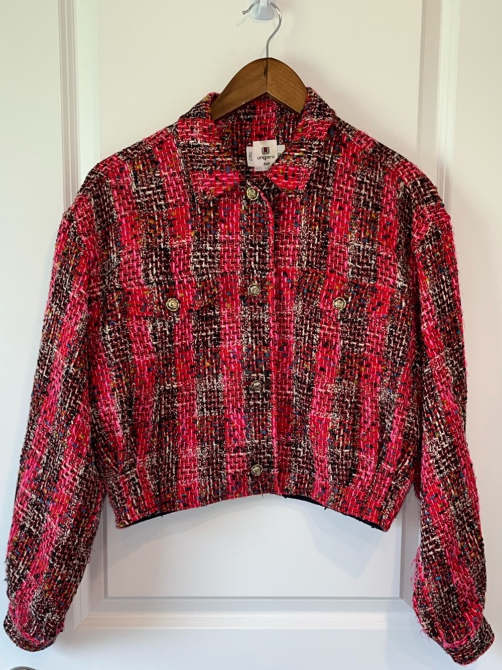 Vintage Emanuel Ungaro ter 80’s 90's Tweed Plaid Crop Bomber Jacket Size 40/6